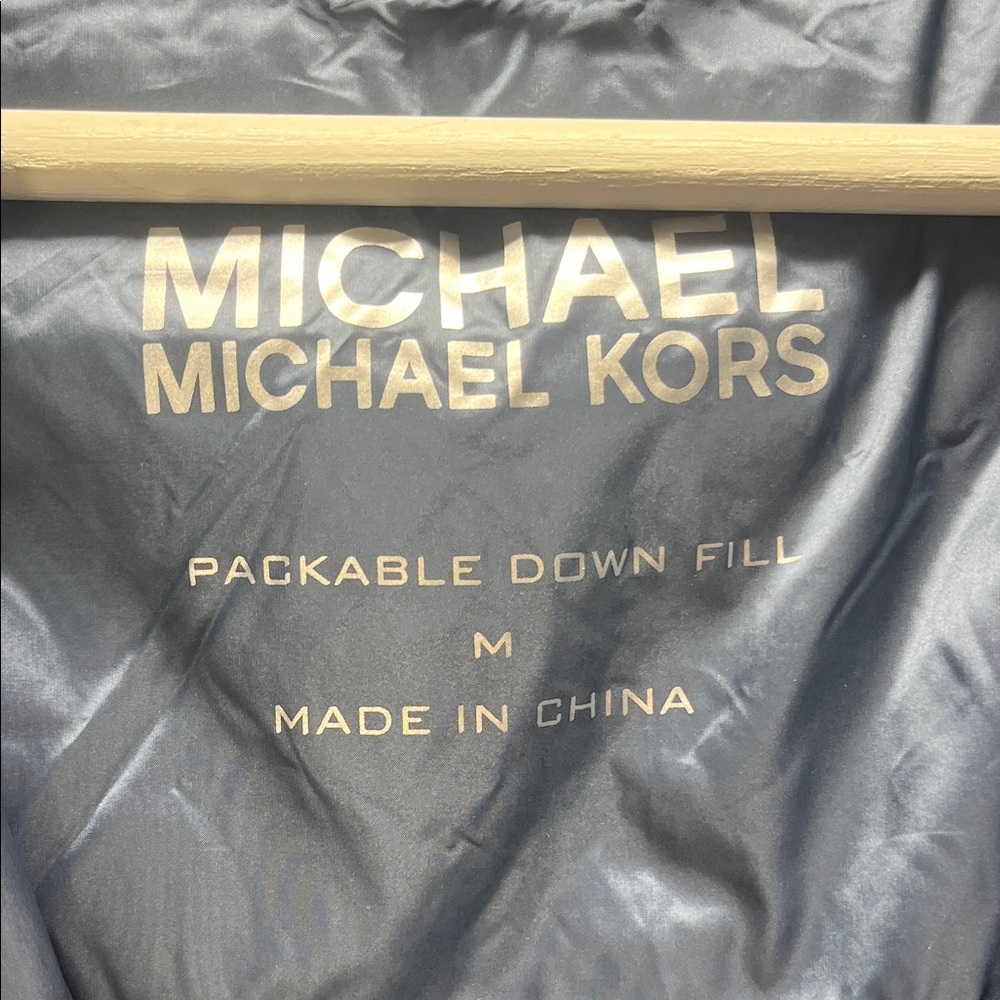 Michael Kors Packable Down Long Puffer Coat in Chevron Quilted Blue/Gray Size M - Picture 5 of 8